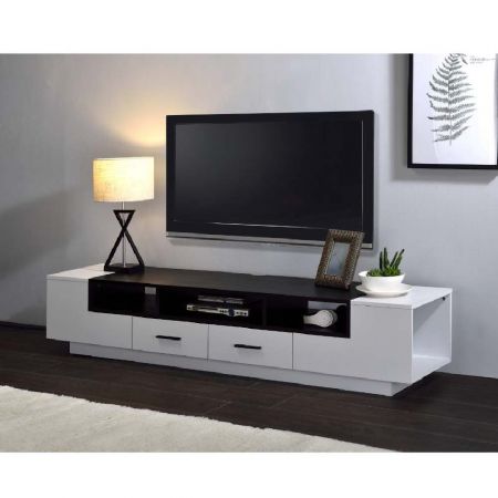 2 Drawers Side Storage 180cm Length White TV Cabinet
